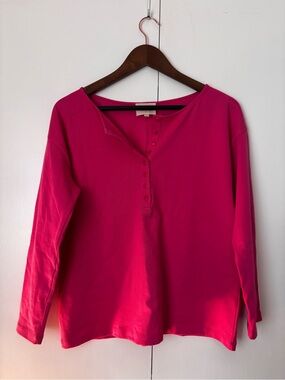 Sezane Fuchsia Henley 3/4 Sleeve Top